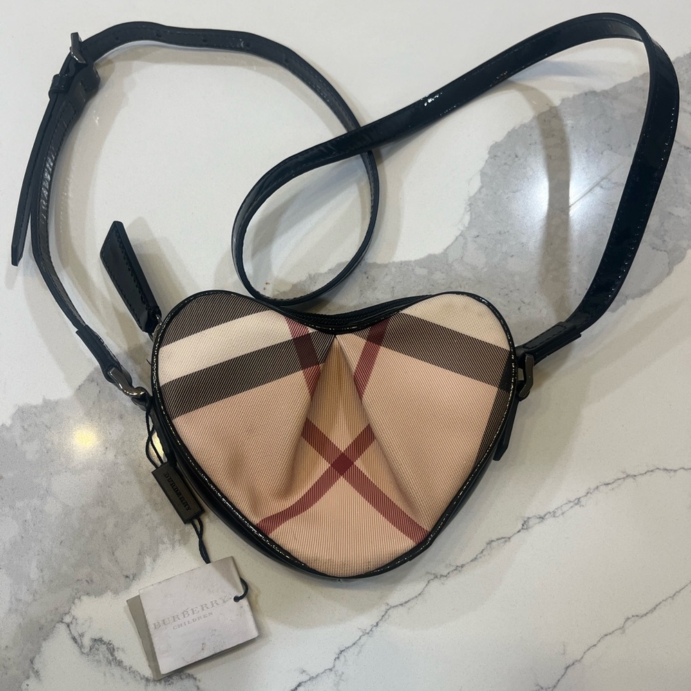 Burberry mini Aston Nova pink coated canvas patent leather heart crossbody w/tag